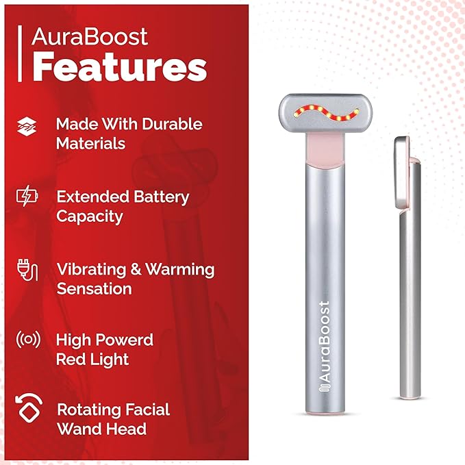 Handheld LED Red Light Therapy for Face and Neck - Vibrating Massage, Glowing Skincare Wand, Smart Sensor, Portable Facial Device, Face Therapy Wand Skin Health Tool Rejuvenation Boost