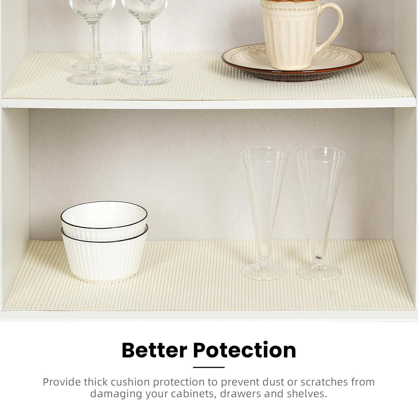 BAGAIL Drawer and Shelf Liner, 17.5 in X 10 Ft Non-Adhesive Shelf Liners for Kitchen Cabinets, Thick Strong Grip Liners for Desk, Shelves, Bathroom Drawers, Cabinet Protection - Cream