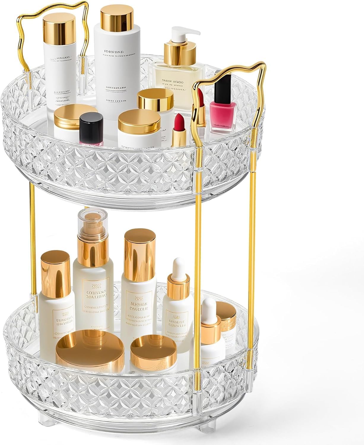 360 Rotating Makeup Organizer for Vanity, 2Tier Adjustable Perfume Organizer for Dresser, Multi-Function Spinning Cosmetics Skincare Storage for Bedroom, Dresser, Countertop, Clear