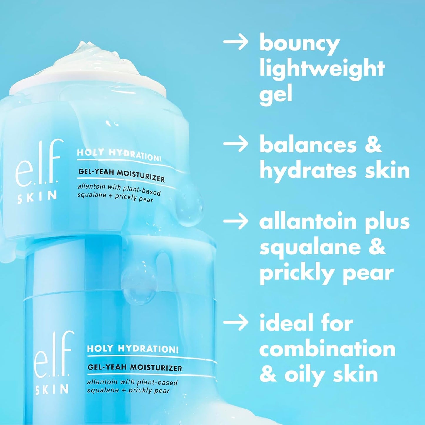 e.l.f. SKIN Holy Hydration! Gel-Yeah Moisturizer, Lightweight Moisturizer For Plump, Hydrated Skin, Infused With Squalane, Vegan & Cruelty-free