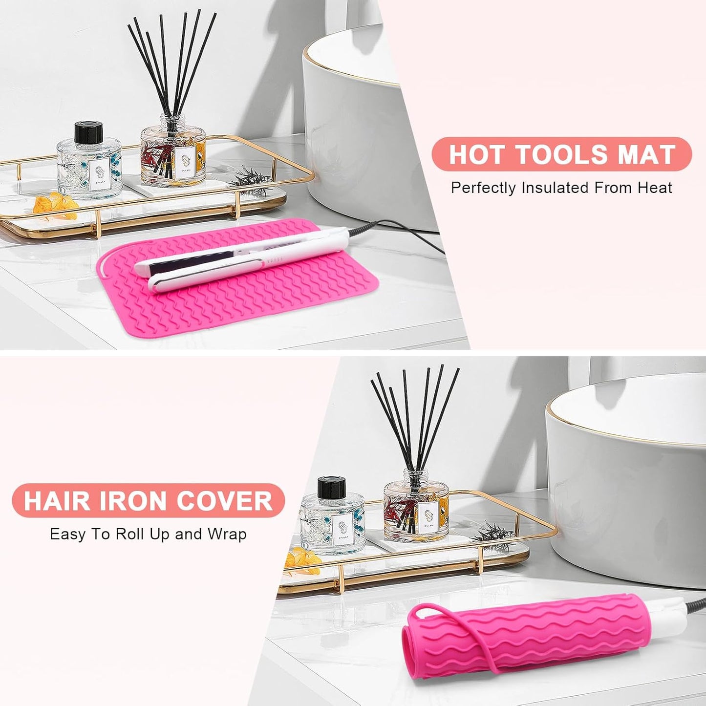 Plus Size Silicone Heat Resistant Mat, Portable Travel Hot Tools Pad Cover for Curling Iron, Flat Iron, Hair Straightener and Other Hair Styling Tools(12.0" x 9.0")