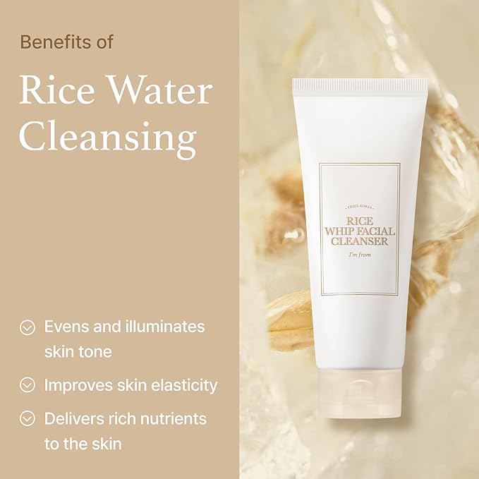 I'm From Rice Whip Facial Cleanser Set - Travel Kit With Face Wash 5.07 fl oz & Toner 1.01 fl oz, Low-pH Rice Water Cleanser for Sensitive, Dry Skin