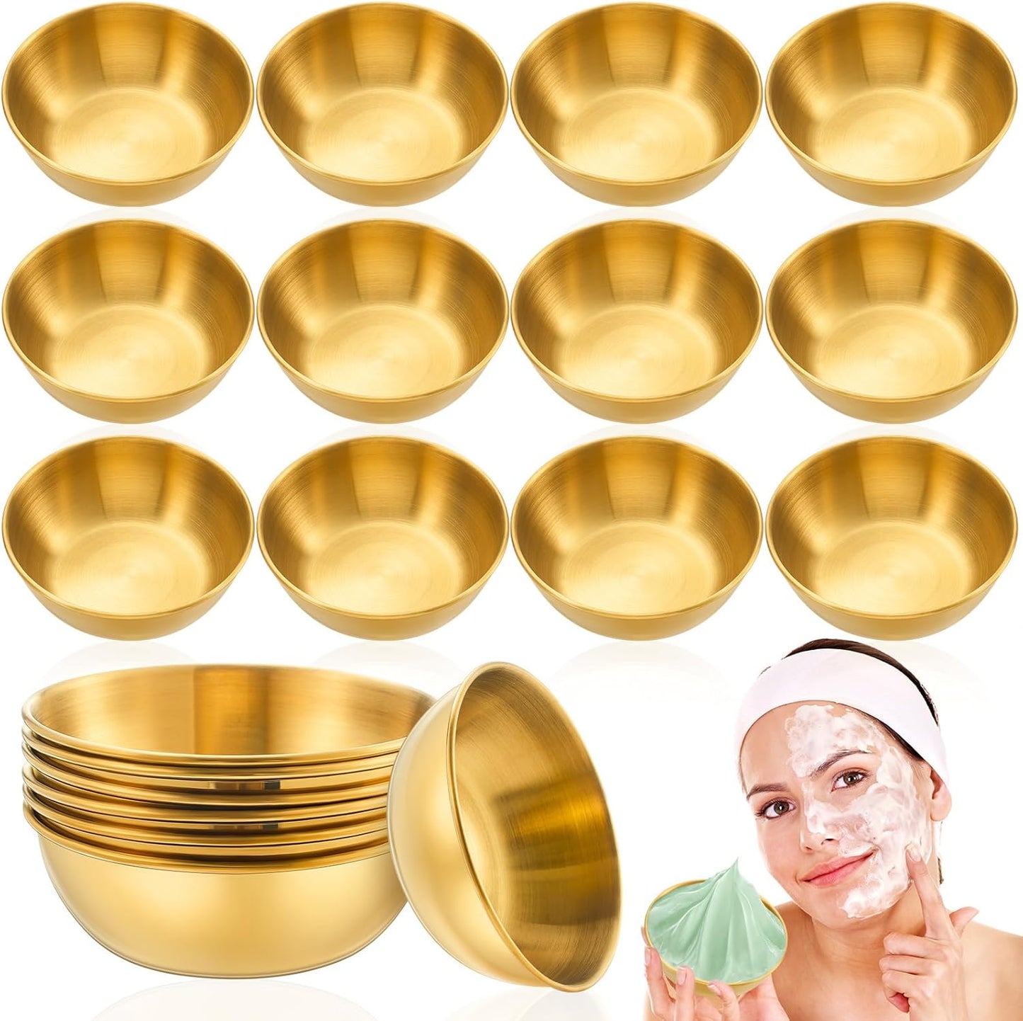 12 Pcs 3.5 In DIY Face Mask Mixing Bowl Stainless Steel Esthetician Facial Mask Bowl Facial Small Mixing Esthetician Supplies for Lady Women Skincare Home Salon Cosmetic Beauty (Gold)