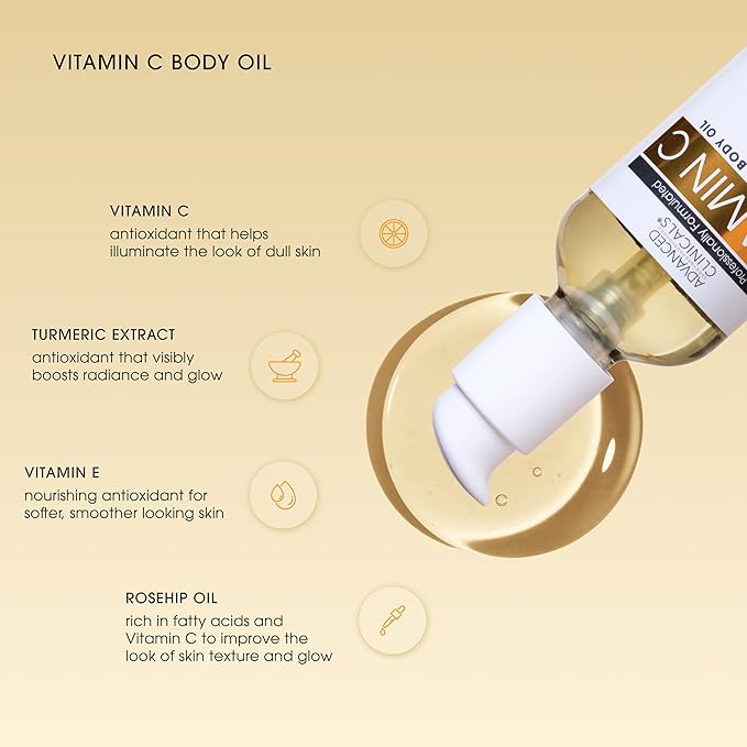 Advanced Clinicals Vitamin C Body Oil Skin Care Moisturizer W/Vitamin E & Turmeric - Nourishing, Brightening, & Hydrating Body Oil To Improve Look Of Dark Spots, Dry Skin, & Stretch Marks, 3.8 Fl Oz