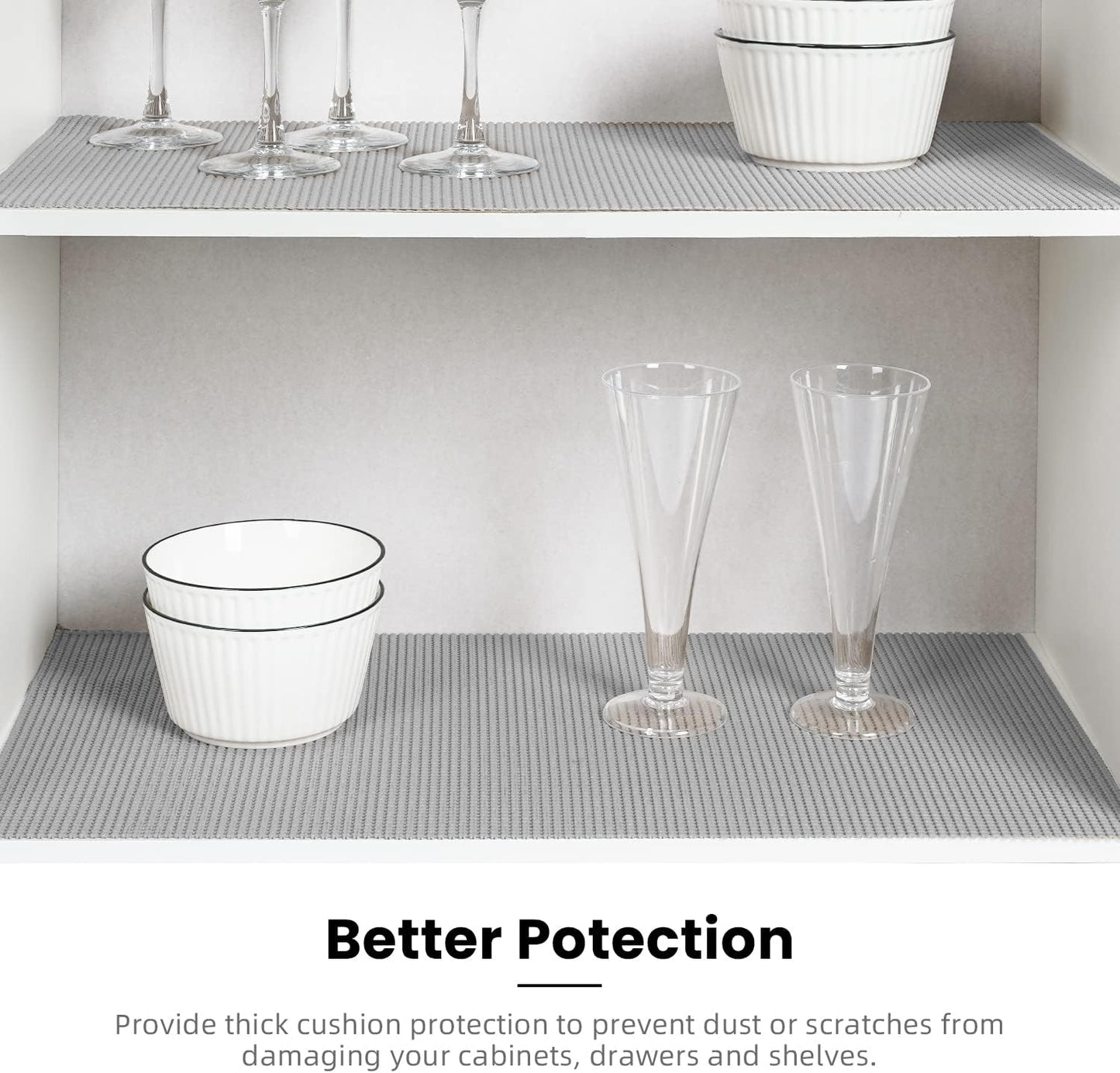 BAGAIL Drawer and Shelf Liner, 17.5 in X 10 Ft Non-Adhesive Shelf Liners for Kitchen Cabinets, Thick Strong Grip Liners for Desk, Shelves, Bathroom Drawers, Cabinet Protection - LightGrey