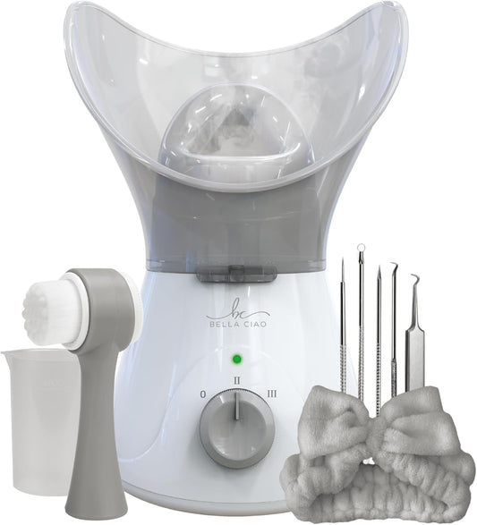 Bella Ciao 11-Piece Facial Steamer Set – Portable Face Steamer for Deep Cleaning, Hydration & Pore Care – Skincare Beauty Tool Kit for Women & Teens – Spa Gift for Home, Travel & Self-Care Routine