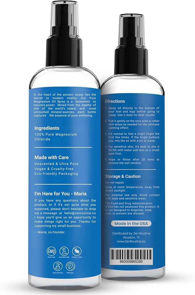 Pure Magnesium Oil Spray - 12 fl oz, 100% Organic Magesium Oil - Made in The USA