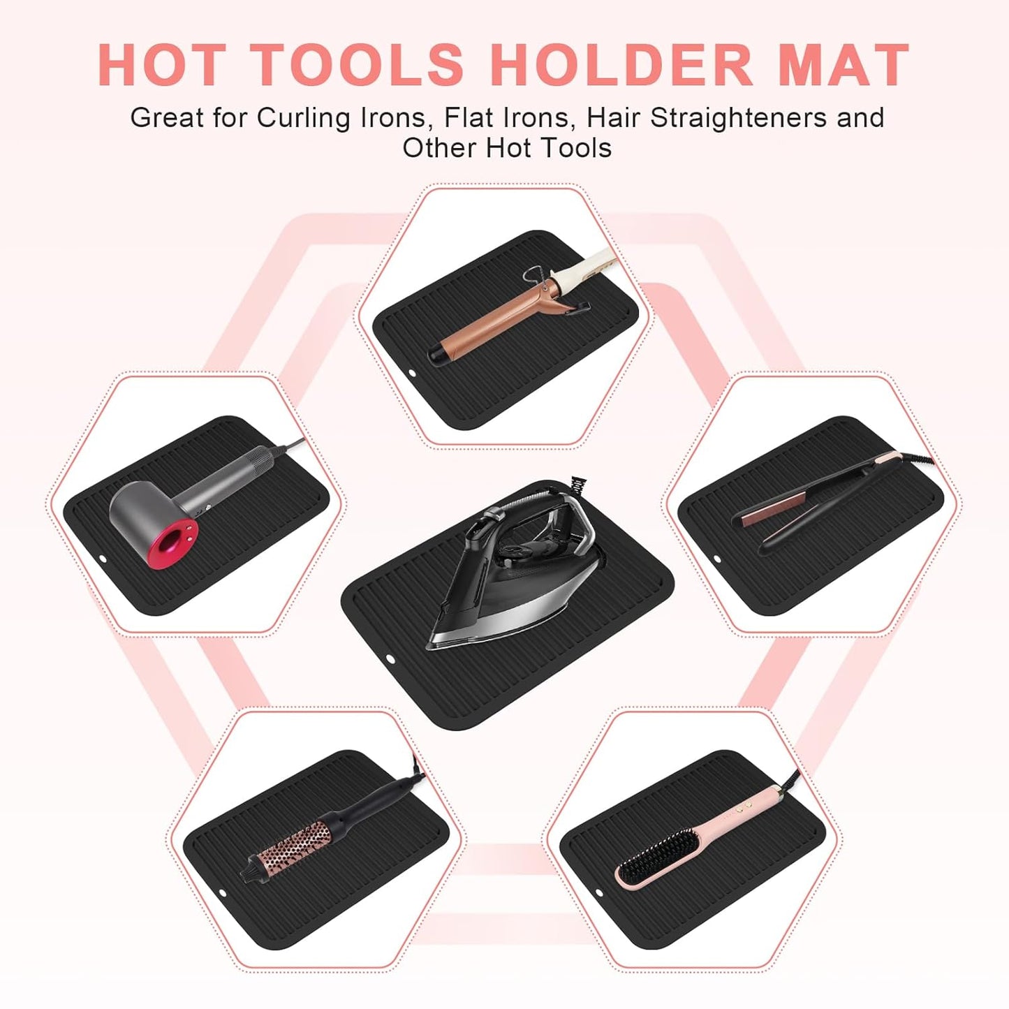 AMIJEAL Oversize Silicone Heat Resistant Mat for Hair Tools, Curling Iron Flat Iron Hair Straightener Holder Mat, Portable Hot Tools Sleeve Pad for Travel Vanity Salon(14.2" x 11.0")