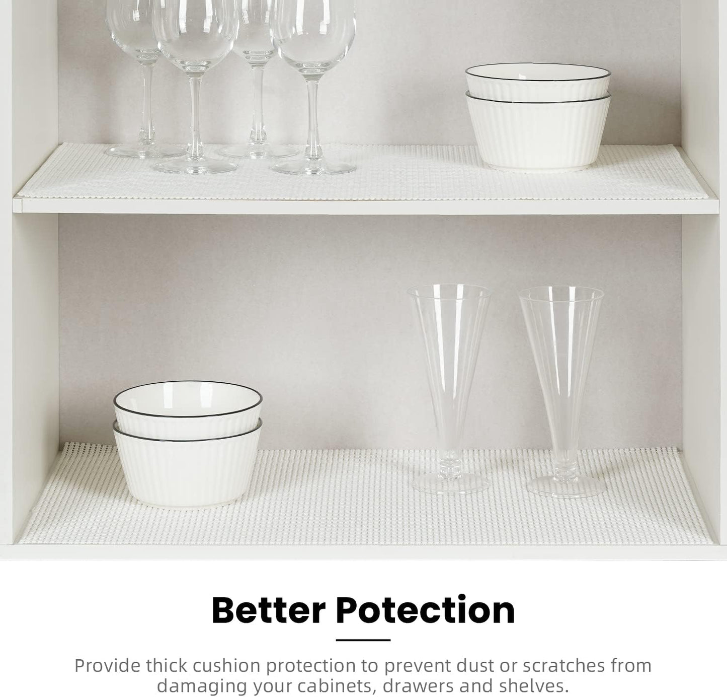 BAGAIL Drawer and Shelf Liner, 17.5 in X 10 Ft Non-Adhesive Shelf Liners for Kitchen Cabinets, Thick Strong Grip Liners for Desk, Shelves, Bathroom Drawers, Cabinet Protection - White