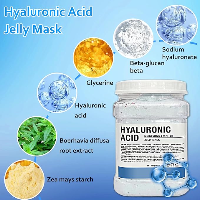 Jelly Mask Powder for Facials Care,Hyalorunic Acid Jelly Face Mask,Rose Jelly Face Mask,Brightening & Hydrating Gel Face Masks with Double-ended Silicone Brush, 23 Fl Oz