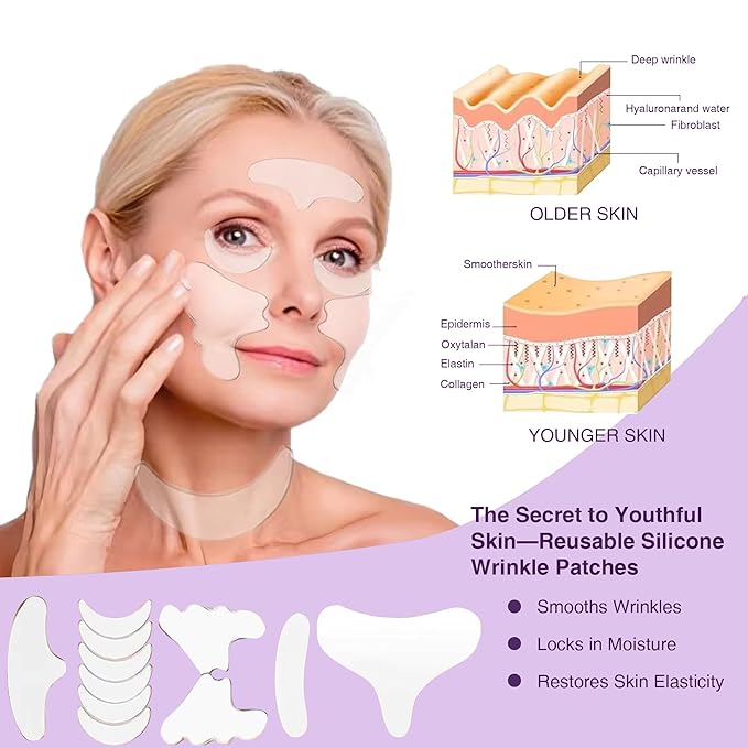 ACADA Anti Wrinkle Patches Reusable Silicone Face Patches for Wrinkles, Facial Wrinkle Patches for Forehead, Eyes, Mouth and Neck(Gel Patches 6pcs)