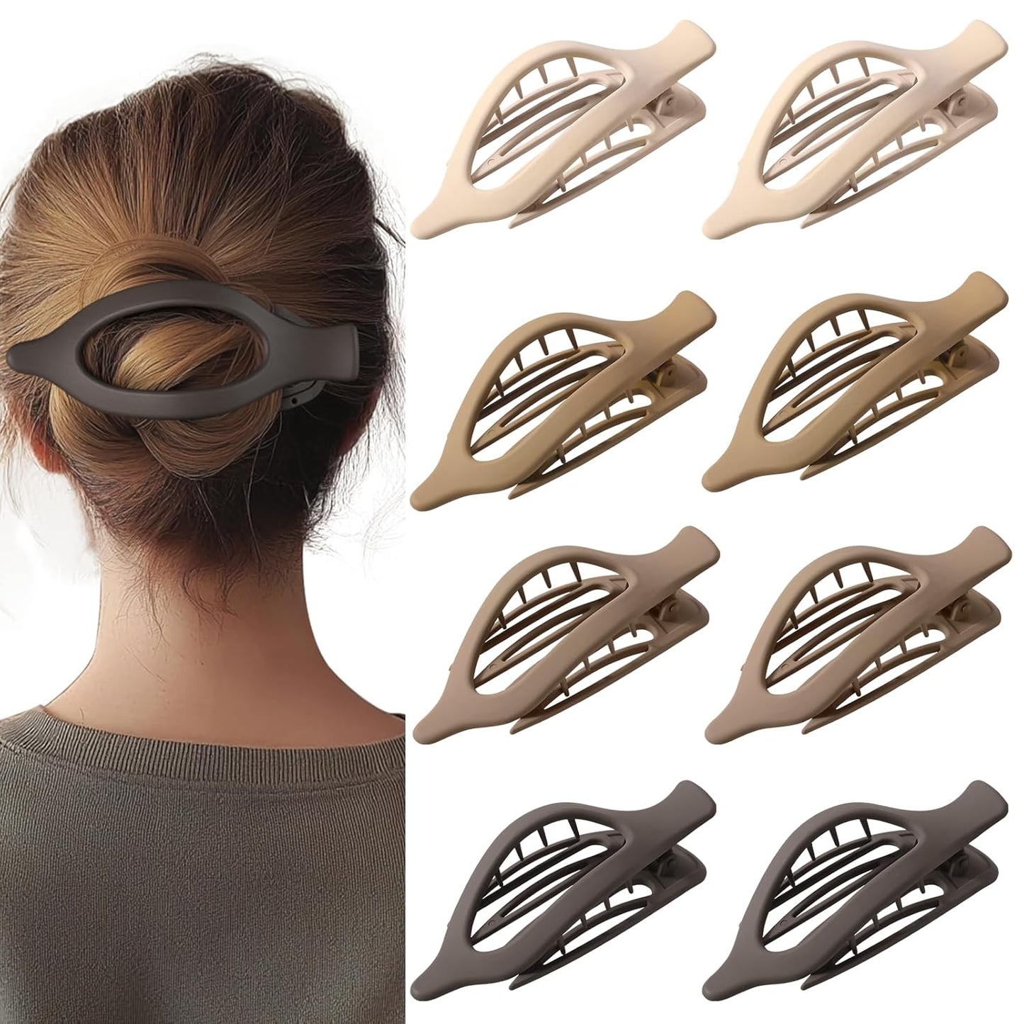 8 Pack Flat Brown Hair Clips – Neutral Matte French Brown Claw Clips for Women, Strong Hold Non-Slip Hair Barrettes for Everyday Office or Coffee Look