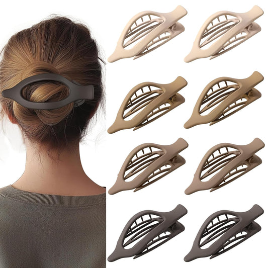8 Pack Flat Brown Hair Clips – Neutral Matte French Brown Claw Clips for Women, Strong Hold Non-Slip Hair Barrettes for Everyday Office or Coffee Look