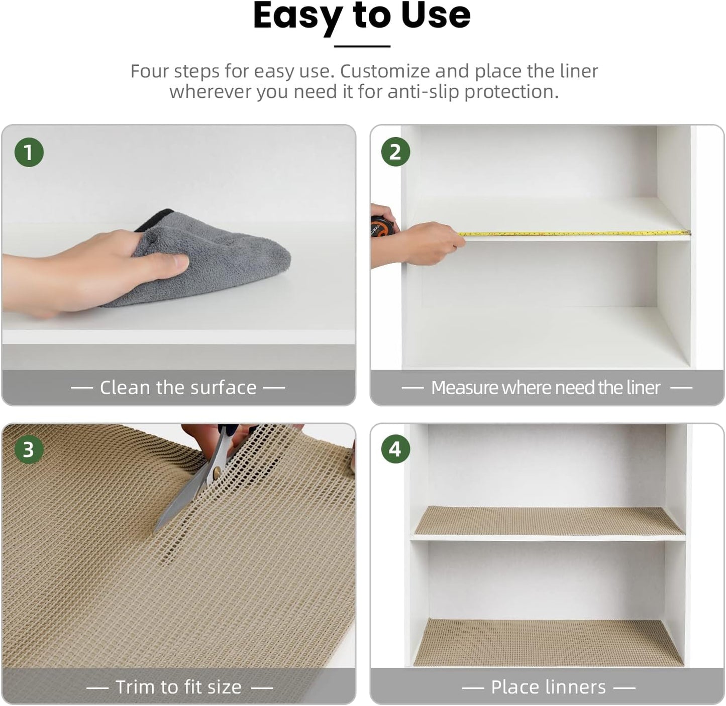 BAGAIL Drawer and Shelf Liner, 20 in X 10 Ft Non-Adhesive Shelf Liners for Kitchen Cabinets, Thick Strong Grip Liners for Desk, Shelves, Bathroom Drawers, Cabinet Protection - Beige