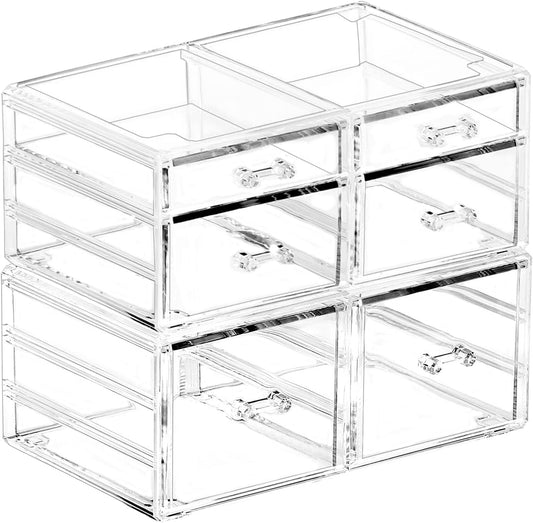 Cq acrylic Clear Acrylic Organizers Countertop,6 Drawers Stackable Storage Bins,Cute Clear Storage Bins for Vanity Jewelry,Hair Accessory,Beauty,Skin Care,Skincare Product Stackable Storage Drawers