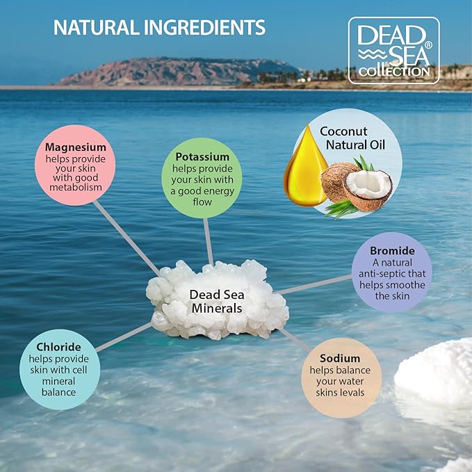 Dead Sea Collection Bath Salts Enriched with 3 pc- Coconut - Cherry Blossom -Lavender- Natural Salt for Bath - Large 34.2 OZ. - Nourishing Essential Body Care for Soothing and Relaxing Your Skin and