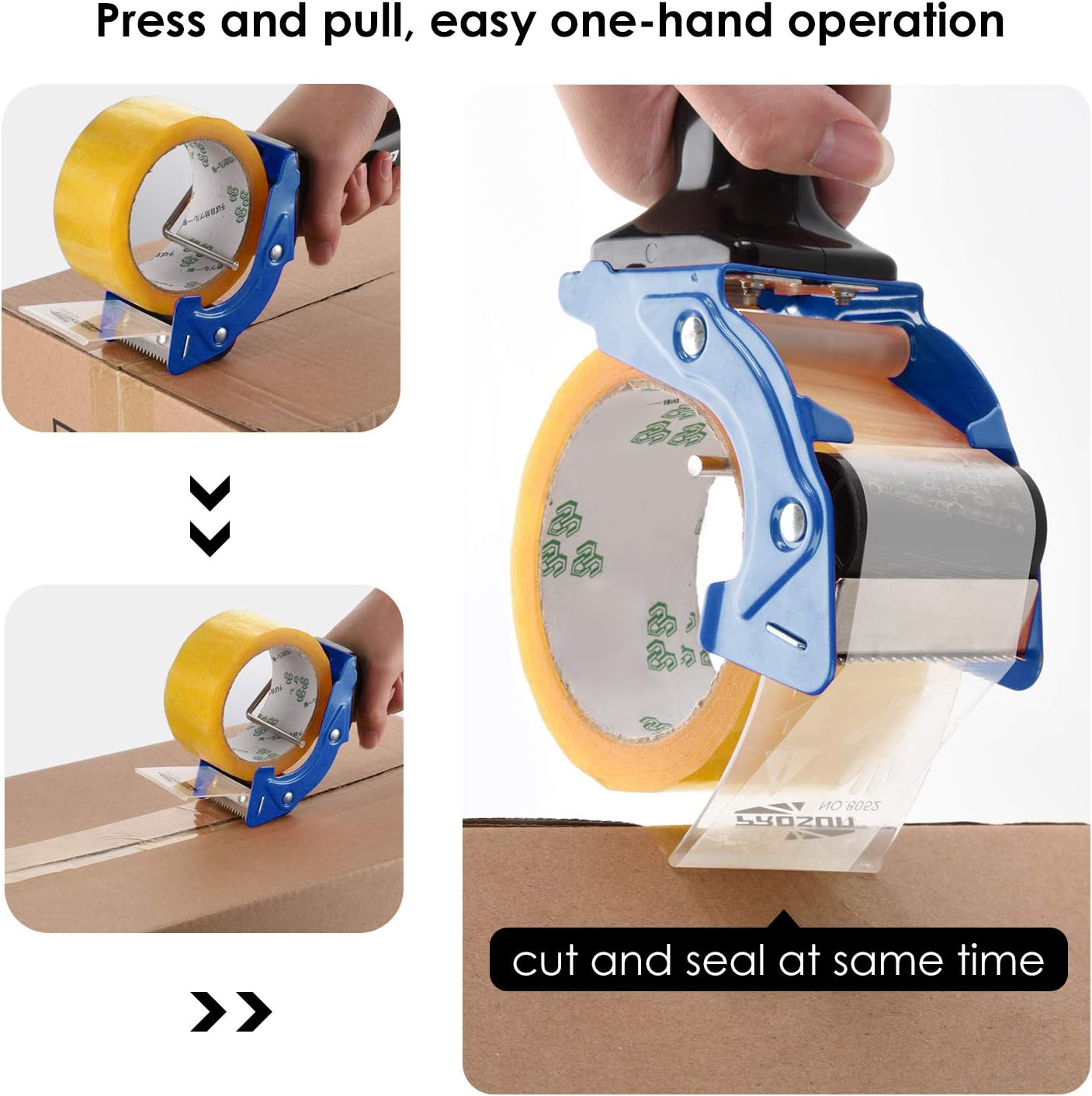 Fast Reload 3 Inch Wide Large Tape Gun Dispenser Packing Packaging Sealing Cutter (TG04-BLU)