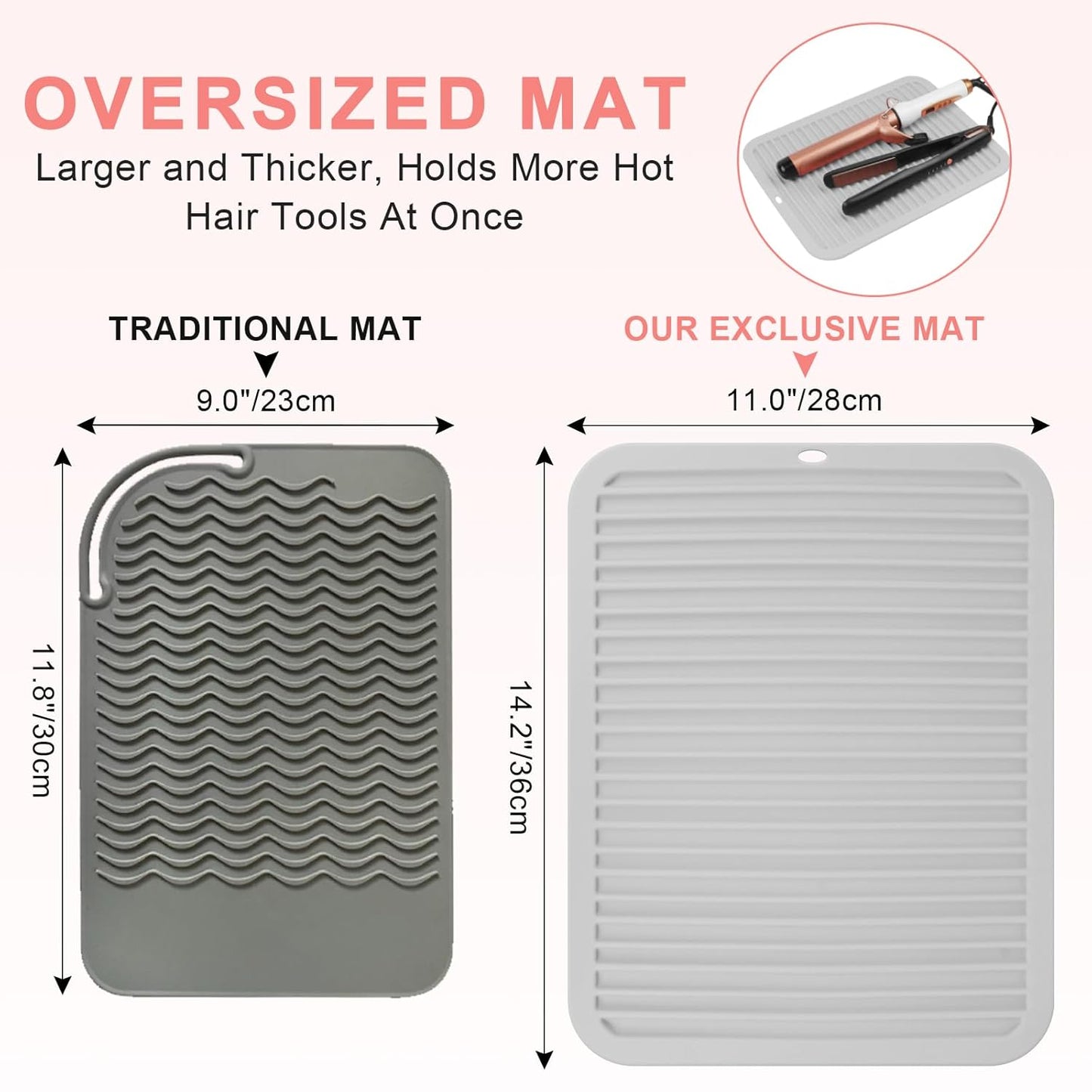 AMIJEAL Oversize Silicone Heat Resistant Mat for Hair Tools, Curling Iron Flat Iron Hair Straightener Holder Mat, Portable Hot Tools Sleeve Pad for Travel Vanity Salon(14.2" x 11.0")