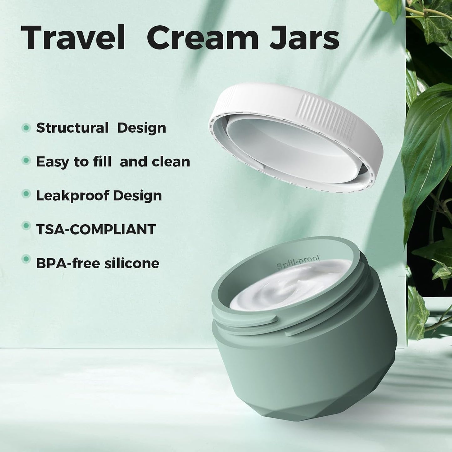 Travel Containers for Toiletries, 4-Pack TSA Approved Silicone Jars (2.5oz) - BPA Free Leakproof Cosmetic Containers for Creams, Lotion, Skincare & Makeup with Bonus Waterproof Bag