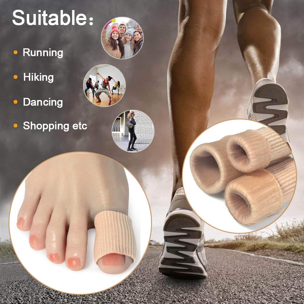 Cuttable Toe Tubes Sleeves 5 Pack Large Size, Made of Elastic Fabric Lined with Silicone Gel. Toes Sleeve Protectors Relief Toe Pressure Pain, Corn and Calluses Remover