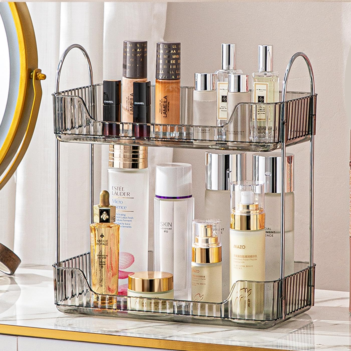 Aveniee Bathroom Counter Organizer Countertop, Makeup Perfume Shelf Storage, 2 Tier Skincare Cosmetic Tray for Dresser Vanity - Grey
