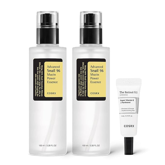 COSRX Glass Skin Starter Set, Amazon Exclusive, Advanced Snail 96% Mucin Power Essence & Retinol 0.1% Cream Mini Sample, Mothers Day Gifts for Mom, Korean Skin Care Kit, Gift Set