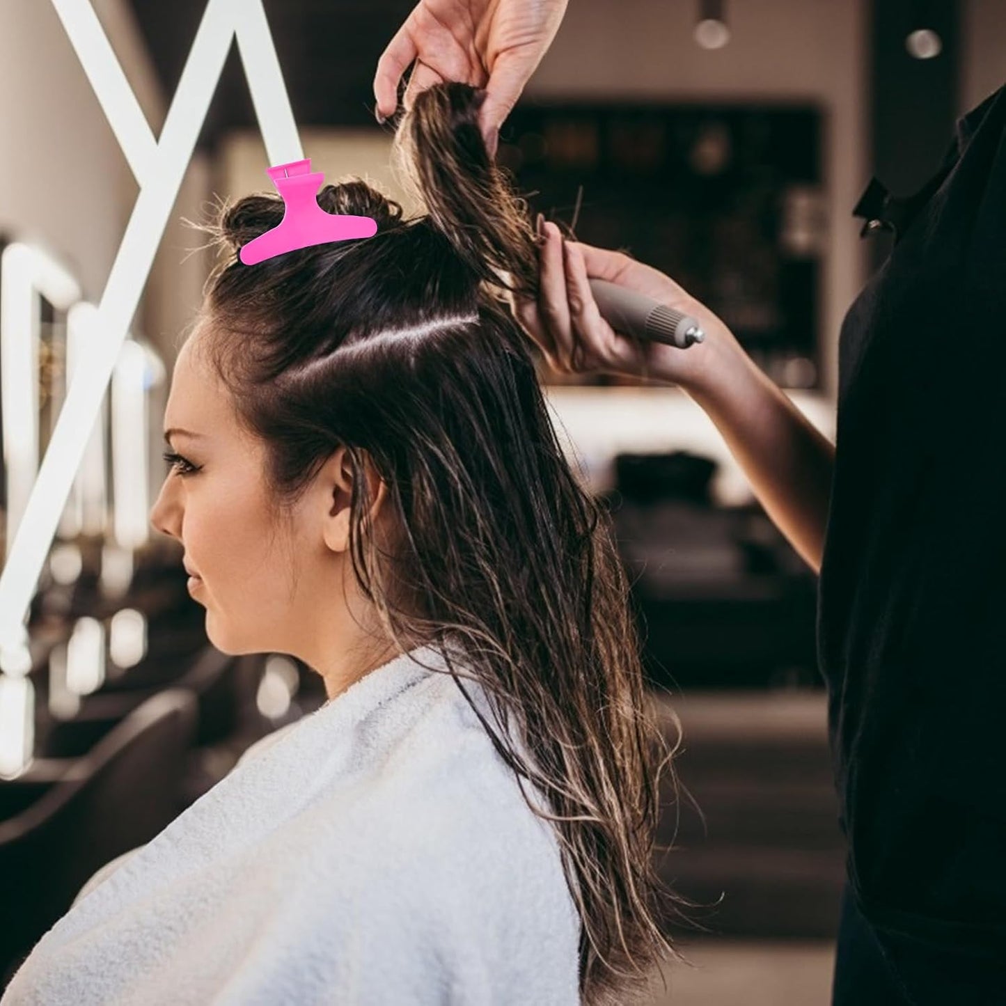 Ondder Hot Pink Hair Clips for Styling Sectioning Butterfly Pro Hair Claws Clamps Clips for Cutting, Styling, Sectioning, Coloring Hair Styling Claw Clips Hair Accessories