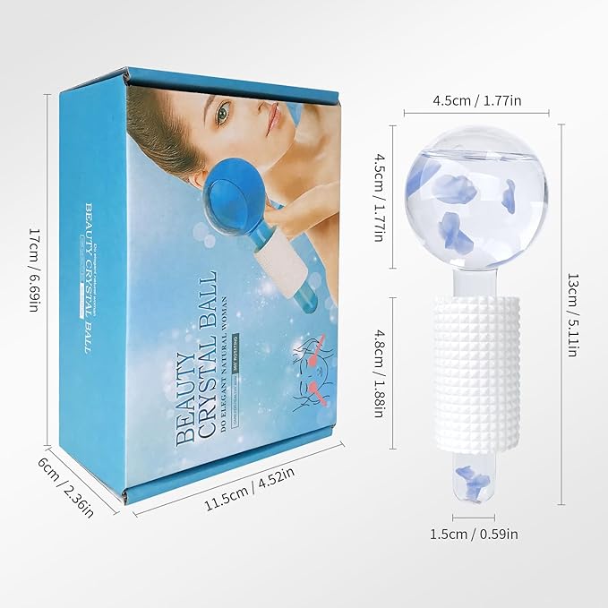 Ice Globes & Ice Roller for Face and Eyes - Facial Massage Tools for Skin Care, Reduce Wrinkles & Puffiness, Cooling Globes & Roller Ball for Glowing Skin (Blue/2PCS)