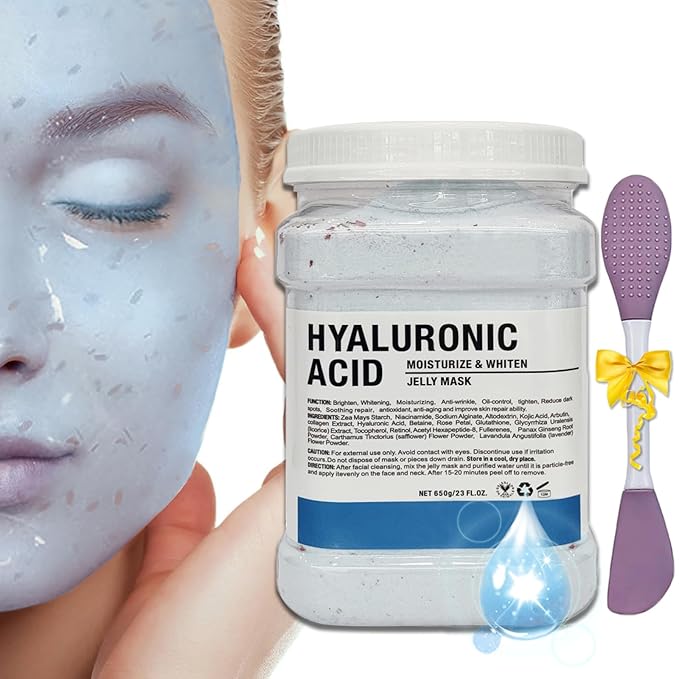 Jelly Mask Powder for Facials Care,Hyalorunic Acid Jelly Face Mask,Rose Jelly Face Mask,Brightening & Hydrating Gel Face Masks with Double-ended Silicone Brush, 23 Fl Oz