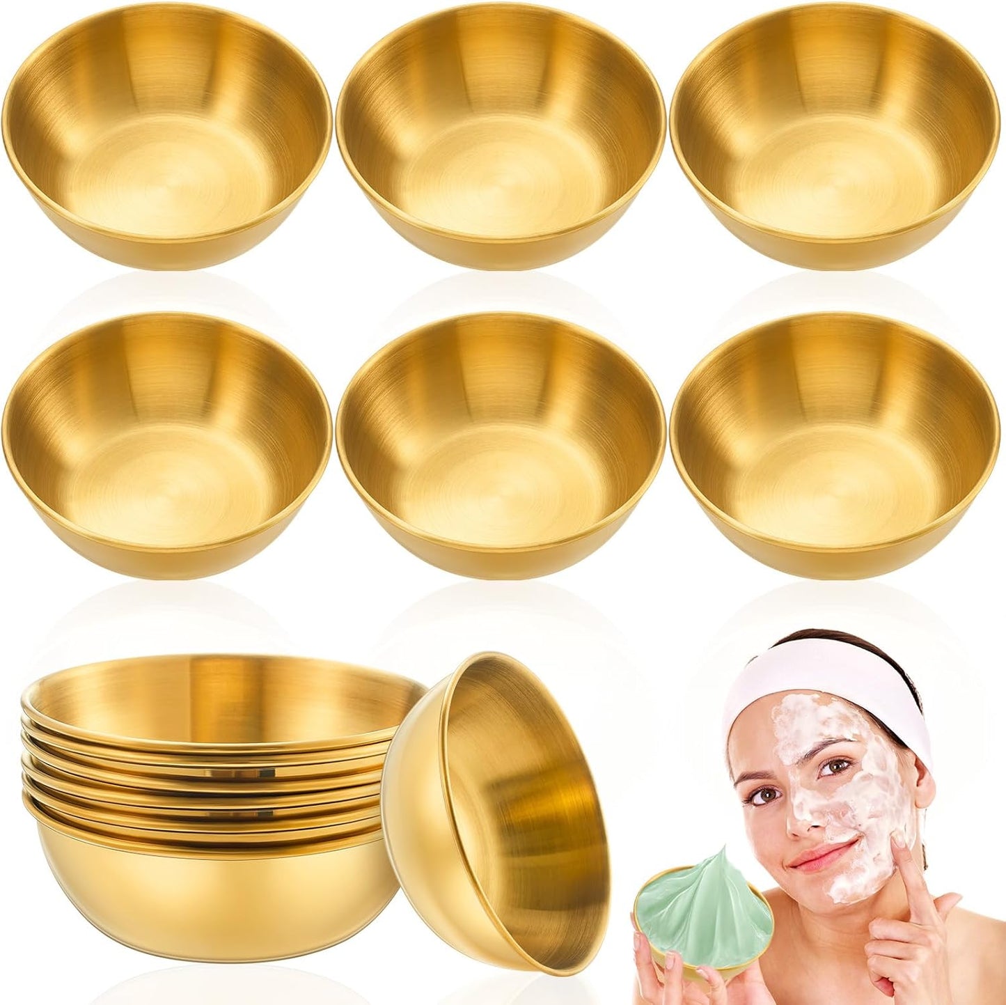 6 Pcs 3. 23 In DIY Face Mask Mixing Bowl Stainless Steel Esthetician Facial Mask Bowl Facial Small Mixing Esthetician Supplies for Lady Women Skincare Home Salon Cosmetic Beauty (Gold)
