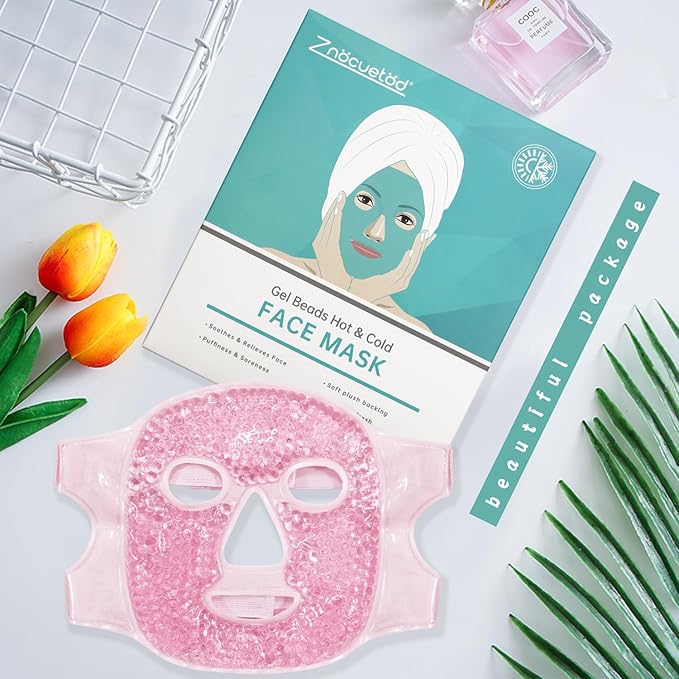 ZNÖCUETÖD Bundle of Gel Beads Ice Face Mask for Headaches, Puffy Eyes, Redness, Migraines and Gel Ice Pack Reusable Cooling Eye Pads and Under Patches