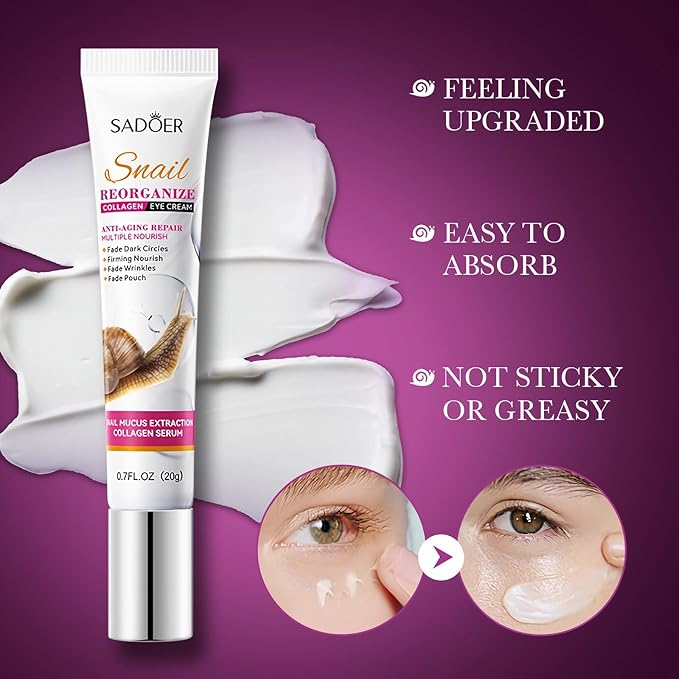 Snail Recombinant Collagen Eye Cream,Snail Repair Eye Cream with Snail Mucin Extract and Collagen,Anti-Aging Moisturizerfor Blemish Care - Effective Eye Repair and Anti-Wrinkle Formula (1PCS)