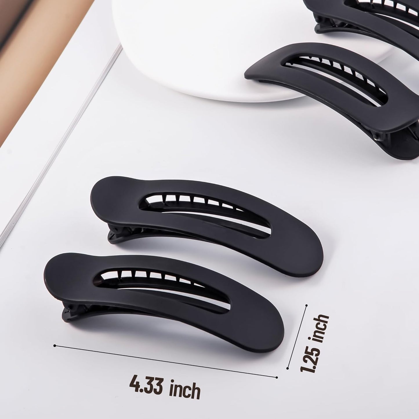 8 Pcs Large Lay Flat Claw Clips for Women French Side Slide Barrettes for Thin Fine Hair Rectangle Alligator Hair Accessories,Matte Black