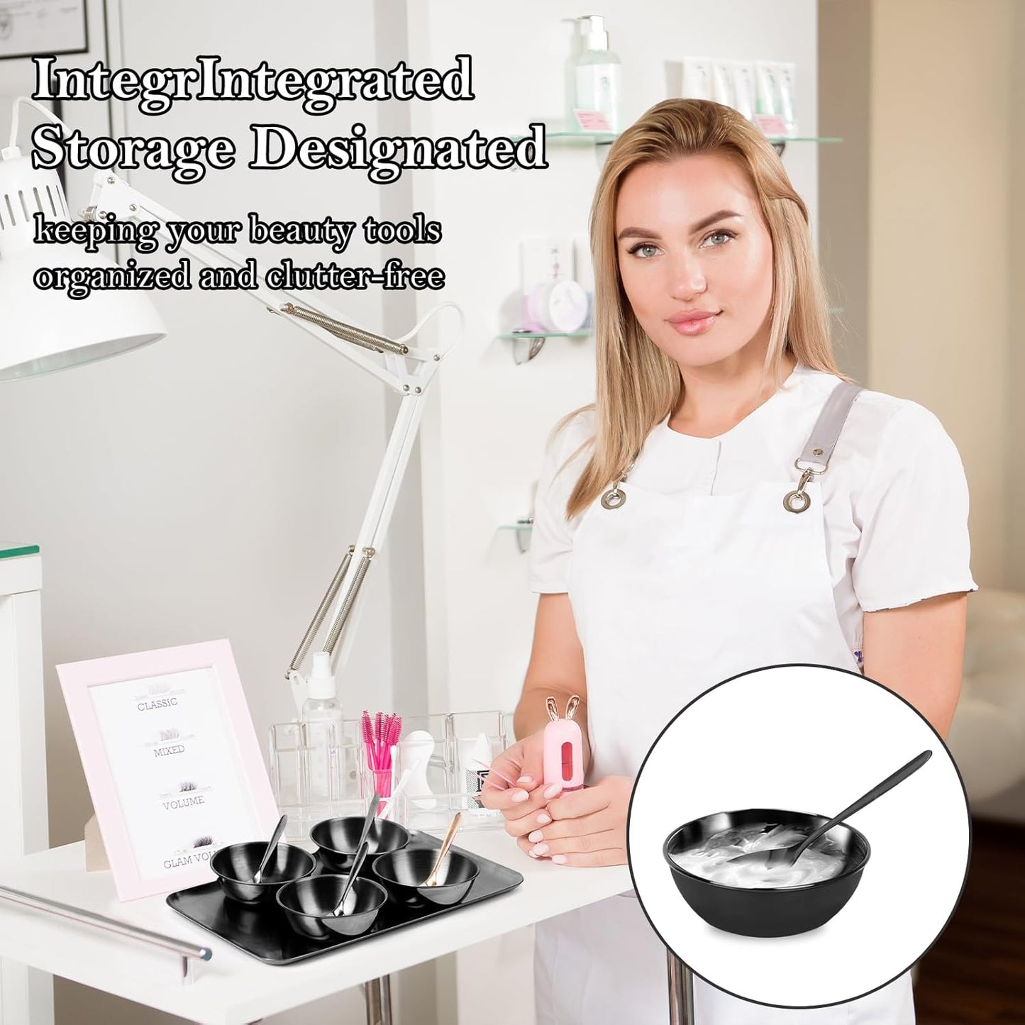 9 PCS Black Esthetician Supplies 4 Black Facial Bowls Esthetician 4 Facial Mixing Spoons Facial Mask Mixing Bowl Large Stainless Steel Skincare Tray Esthetician Spoons for Skin Care Face Mask