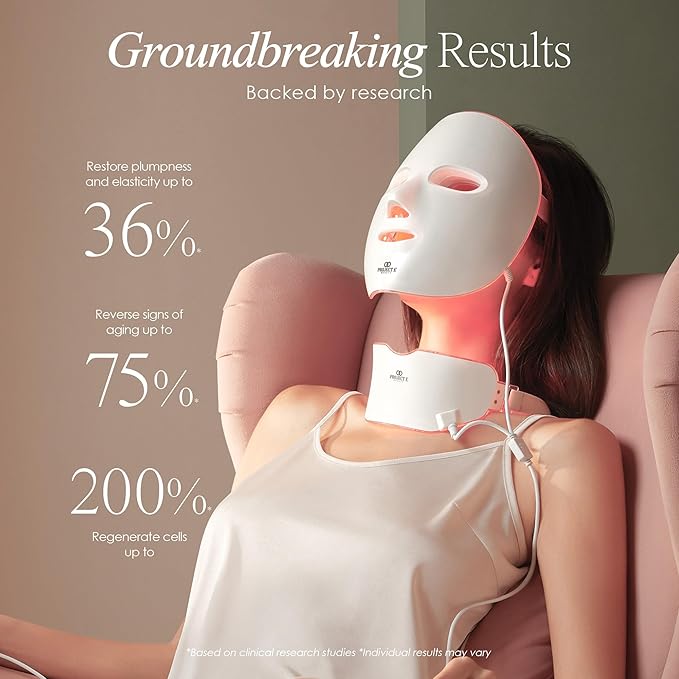 LightAura Plus LED Light Therapy Mask by Project E Beauty | LED Face & Neck Mask | Skin Rejuvenation | 7 Colors | Anti Aging | Reduce Wrinkles | Anti-inflammation | Brightening Skincare Mask
