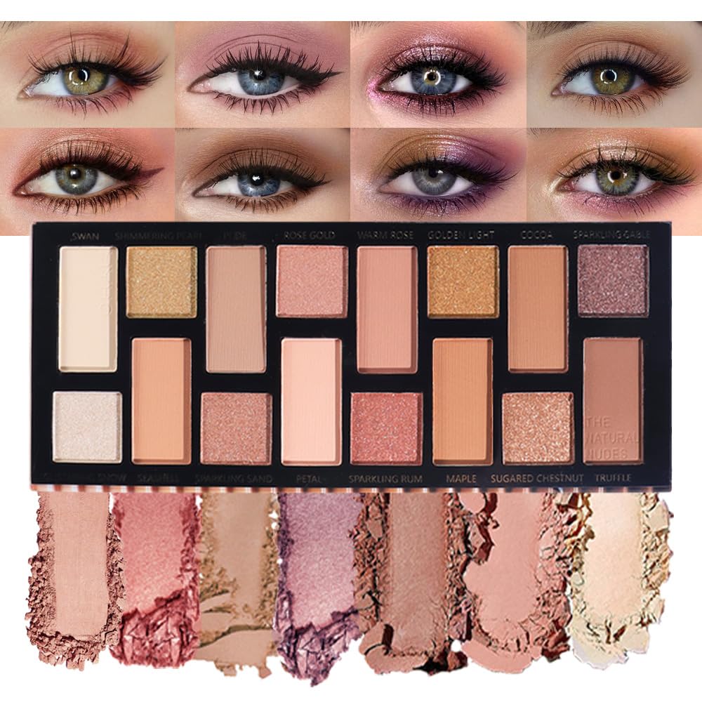 Sixteen Color Matte Shimmer Eyeshadow Makeup Palette, Nude Rose Red Brown Purple Coffee Yellow 16 Color Series, Daily Life & Prom Velvety Matte Glitter Finish Eye Makeup Looks,Vegan & Cruelty-Free 02