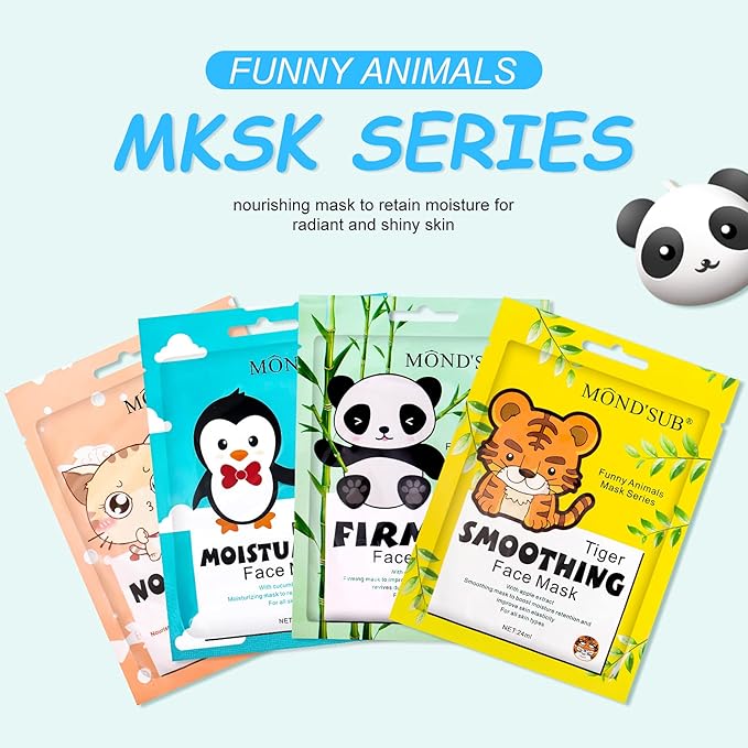 Animal Spa Beauty Mask, Character Masks Sheet-(Pack of 5) KITTY Cat Firming Nourishing & Moisturizing Effects For All Skin Types- Birthday Party Gift for her, Girls Night, Spa Night, Beauty Gift