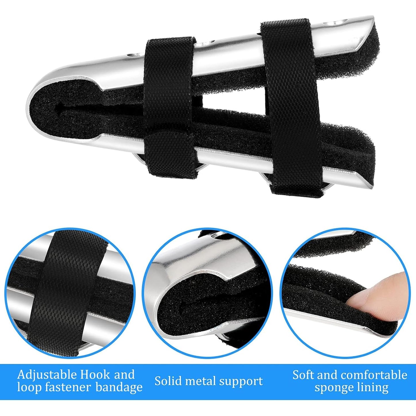 BBTO 10 Pieces Finger Splints Metal Padded Support Finger Stabilizer with Soft Foam Interior and Loop Straps, 3 Sizes(10 Pieces,Black)