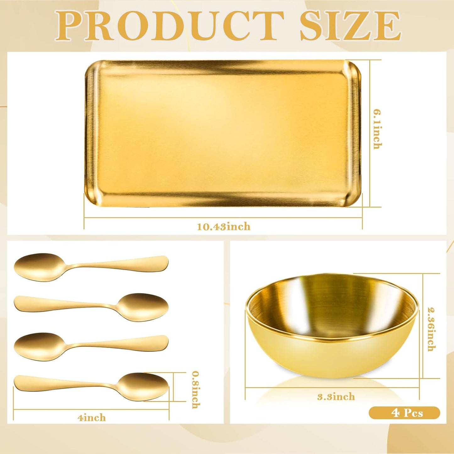 DLUGOPIS 9 Pcs Gold Facial Supplies Large Gold Skincare Tray 4 Stainless Steel Facial Mask Mixing Bowls 4 Esthetician Mixing Spoons Spa Tray Esthetician Bowls for Mask Body Care Bathroom