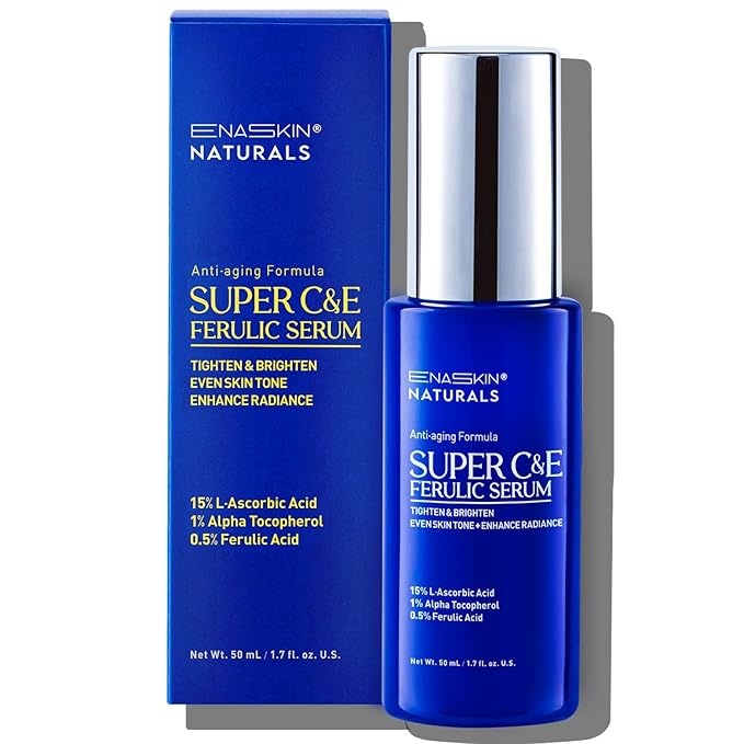 Super C Serum for Face: Enaskin Naturals Vitamin C Face Serum with Ferulic Acid for Women Mature Skin, Premium Formula Vit C Facial Serum for Brightening Dark Spots and Glowing up Skin - 1.7 Oz