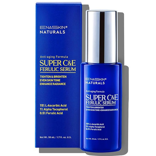 Super C Serum for Face: Enaskin Naturals Vitamin C Face Serum with Ferulic Acid for Women Mature Skin, Premium Formula Vit C Facial Serum for Brightening Dark Spots and Glowing up Skin - 1.7 Oz