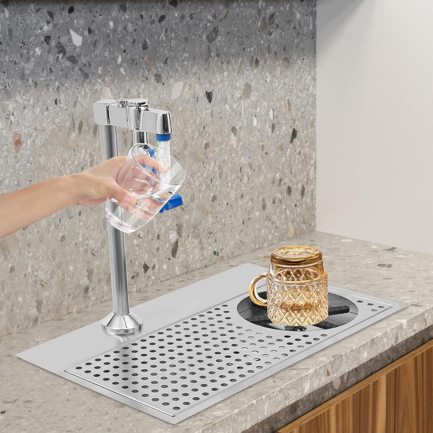 Commercial Cup Washer, Stainless Steel Wine Glass Washing Machine Bar Glass Washer Cup Cleaning Rinser with Faucet, Multi Angle Water Outlet Cup Washer for Bar Cafe Restaurant