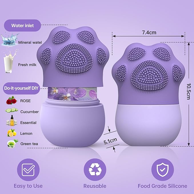 ice roller For face and eyes , ice face roller，ice mold for face and Eyes,De-Puff Eye Bags,Reduce Migraine Pain,Reusable Massage Silicone Ice Mold Skin Care Tools(Purple)