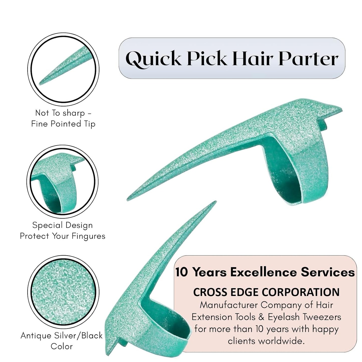 Quick Braid Aid Finger Parting Tool - Stainless Steel Stitch Braiding Tools for Durable Dreadlocks Wig, Weave Hair & Installation of Human Hair Extensions Beader Tool (Green Glitter)