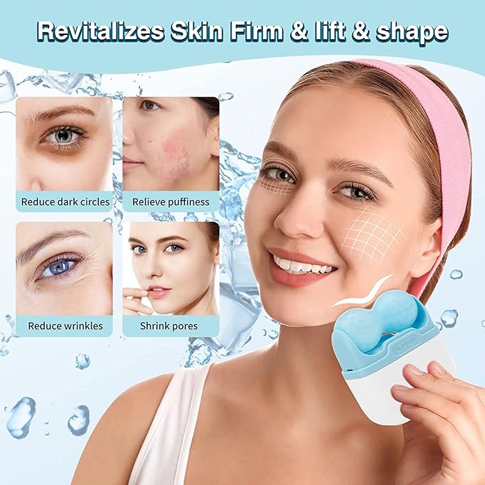 2 in 1 Ice Roller for Face Eye, Face Massager Roller for Eye Puffiness, Reduces Wrinkles, Relief Migraine and Minor Injury, Cold Facial Skin Care Tools Ice Roller