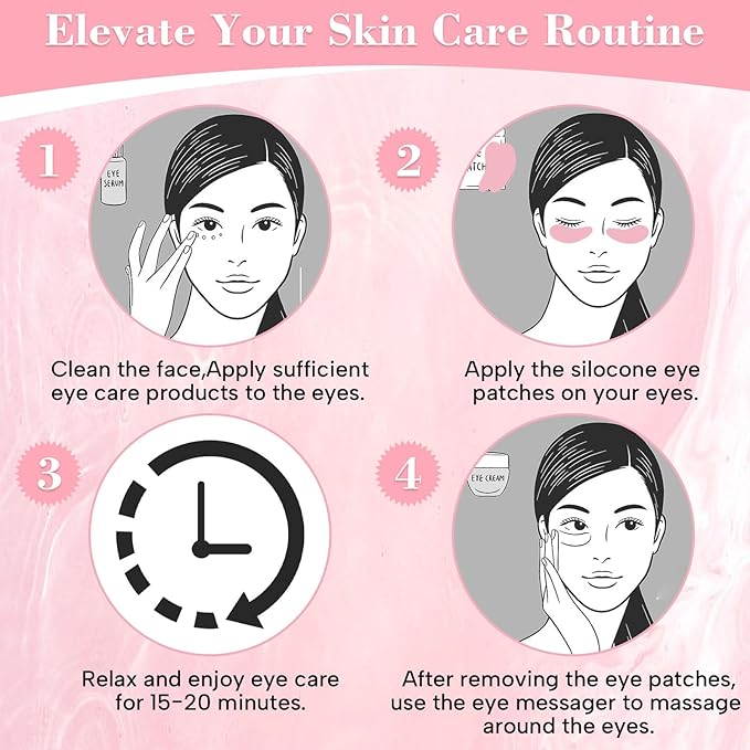 2PCS Under Eye Patches Silicone, Reusable Under Patches Plump Fine Lines & Wrinkles with Metal Eye Cream Applicator, Tin Case