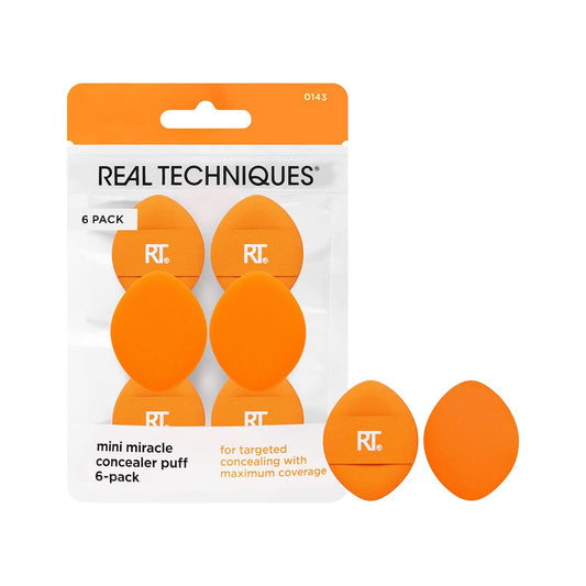 Real Techniques Mini Miracle Concealer Puff 6 Pack, Small Makeup Puff For Liquid & Cream Foundation & Concealer, Targeted Concealing Under Eyes & Blemishes, Travel Friendly, Vegan, & Cruelty Free