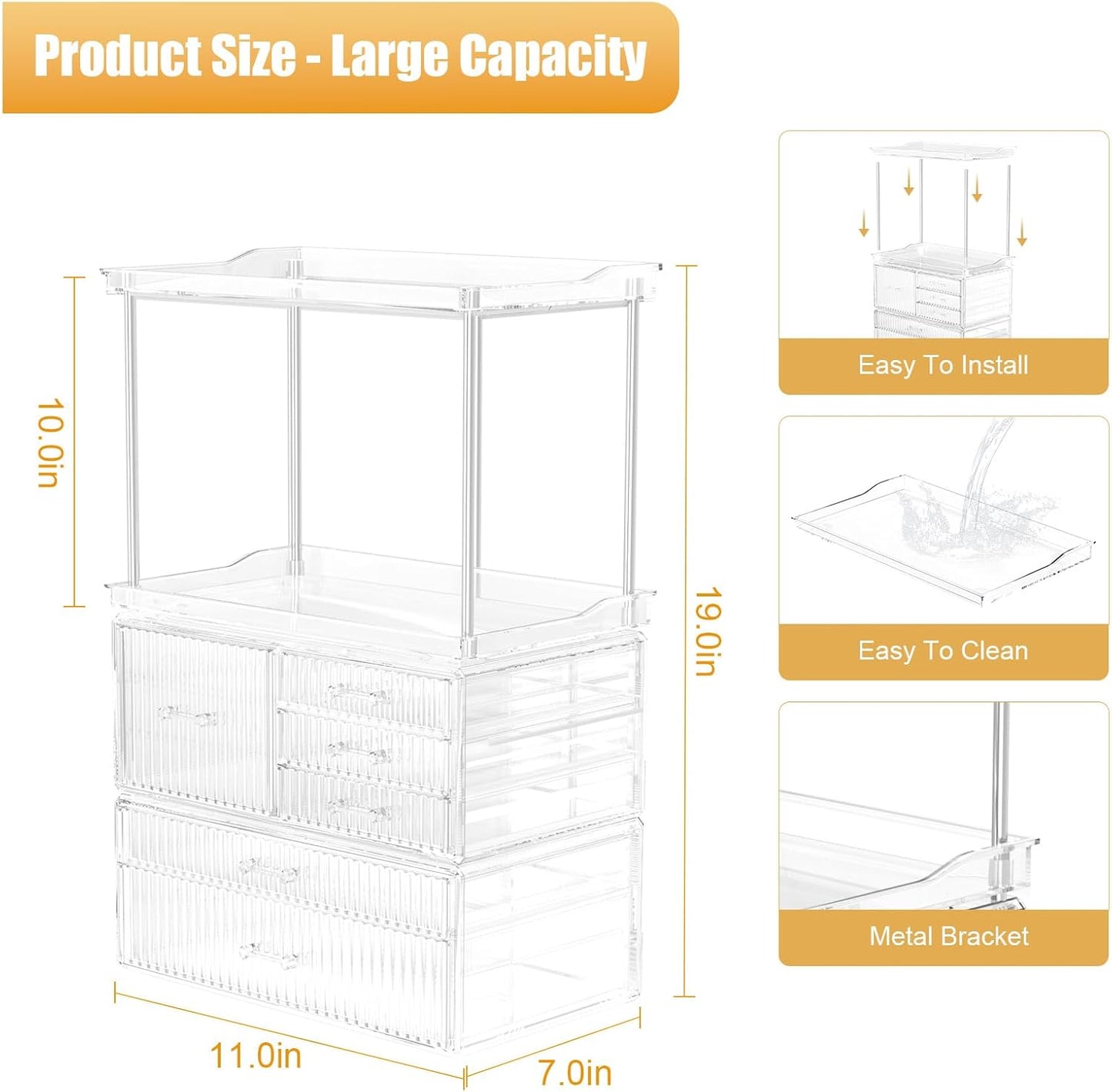 Acina Bathroom Countertop Organizers and Storage: 2-Tier 6-Drawer Makeup Organizer Countertop, Easy to Install, Ideal for Bathroom Storage, Vanity, Perfume, Large Skincare Items, Present, Clear