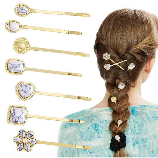 7 PCS Turquoise Retro Decorative Bobby Pins Gold Metal Hair Clips Vintage Alloy Hair Pins for Women Girls Headwear Styling Tools Barrettes Hair Accessories