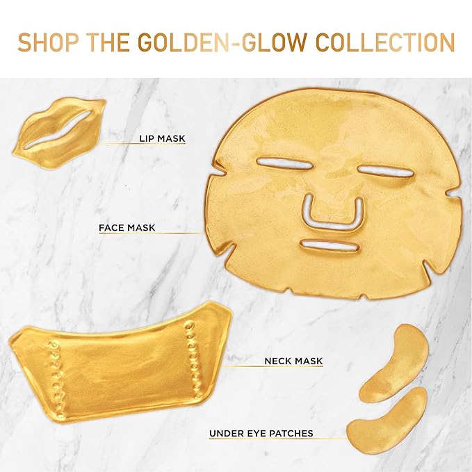 DERMORA Skin Treatment Mask Golden Glow Lip Mask - 20 Pack Lip Gel Masks - Rejuvenating Lip Masks for Lines, Wrinkles, Tightening, Firming